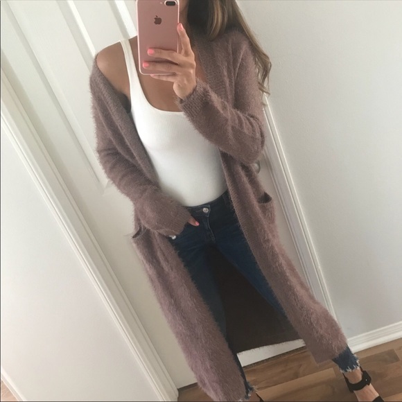 Sweaters - Fuzzy Mauve Long Cardigan